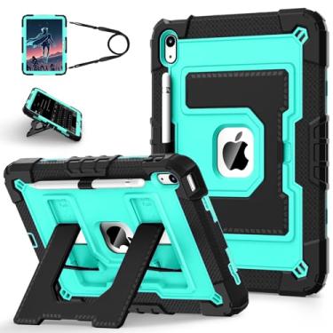 Imagem de WESOROL CASE Capa para iPad (A16) 11 polegadas 11ª/10ª geração 10,9 polegadas iPad 10ª geração com alça de ombro, capa resistente à prova de choque para i Pad 11ª/10ª geração, menta preta
