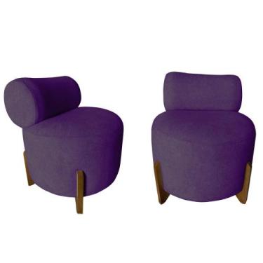 Imagem de Kit 2 Poltronas Decorativa Mônaco Veludo Roxo - Mansão Decor