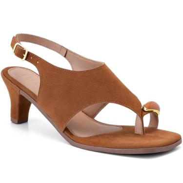 Imagem de Sandália Feminina Lumiss Camurça Salto Fino Baixo Bico Quadrado Enfeite Metalizado caramelo37