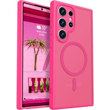 Imagem de Rayboen Capa magnética para Samsung Galaxy S24 Ultra, [compatível com Magsafe] [Proteção total da câmera] Capa de celular translúcida fosca à prova de choque Slim Fit para S24 Ultra, rosa choque fosco
