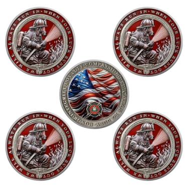 Imagem de Moeda de desafio de bombeiro mascarado de 5 peças | Medalhão Memorial Courage & Honor | Thank You for Your Service Token | Presentes de agradecimento para bombeiros e socorristas