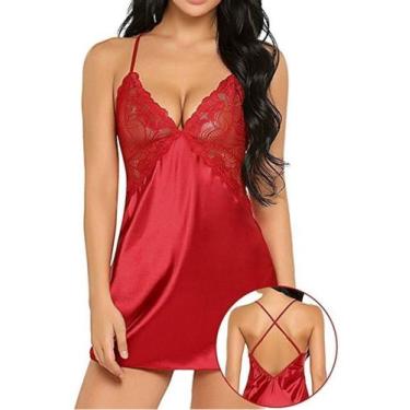 Imagem de Camisola Renda Sensual Noite Lingerie Feminina C/ Calcinha BABY DOLL p