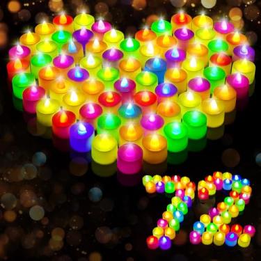Imagem de Coume Pacote com 72 velas de chá sem chama, velas de LED cintilantes sem chama, operadas por pilhas, para o dia mais doce, aniversário, noite romântica, lua de mel, Halloween, Natal, decoração de mesa