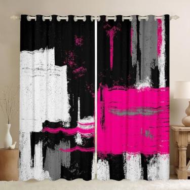 Imagem de Cortina rosa choque preto branco para crianças, meninos, meninas, abstrato, morden (2 painéis, 42 x 84 polegadas) Buffalo Check 30%-50% cortinas blackout decoração de quarto de microfibra macia