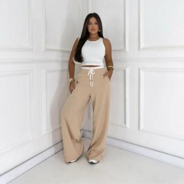 Imagem de Calça Pantalona Hariany Elegância Bicolor com Cós Duplo - WE SHINE, Nu