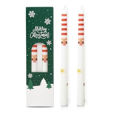 Imagem de Pacote com 2 velas cônicas de Natal, castiçais sem cheiro de 25 cm com design de Papai Noel para mesa central, cornija de lareira, guirlanda do advento, casamento de inverno e decoração de casa