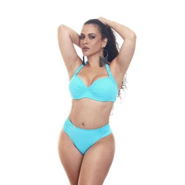 Imagem de Biquíni meia taça plus size e calcinha fio dental - Estigma, G, Água