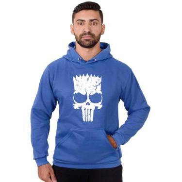 Imagem de Blusa Moletom Bart Masculina Caveira Com Bolso e Capuz Azul Royal - Me