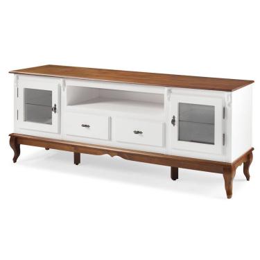 Imagem de Rack para Tv com Pés Luis XV 2 Gavetas 2 Portas e Nicho 60503 Linz Móveis - Branco/Imbuia Glazer