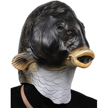 Imagem de MOKRY PARTY Máscara de peixe, Halloween, peixe-gato, látex, animal, cabeça inteira, realista, fantasia de peixe, acessório para cosplay, adulto