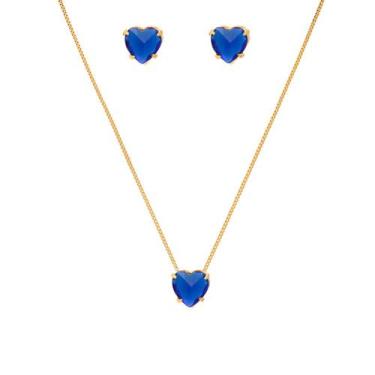 Imagem de Conjunto Colar E Brinco Pedra Azul Royal Folheado A Ouro 18k - Milena 