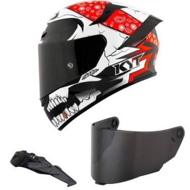 Imagem de Capacete KYT TT Course Pirate Branco e Vermelho Mais Viseira Fumê e Sp