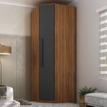 Imagem de Guarda-Roupa Solteiro Modulado Lugano 1 Porta 2 Prateleiras Nogal/Grafite - Hecol Móveis