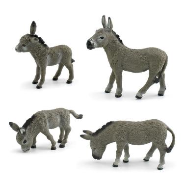 Imagem de Conjunto de estatuetas Realistic Donkey, 4 peças, PVC, Farm Animal Kids