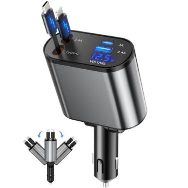 Imagem de Carregador de carro retrátil 4 em 1 com carregamento rápido USB-C e US