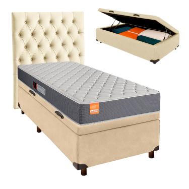 Imagem de Cama Box Bau + Colchão Solteiro D23 Pro Inducol + Cabeceira Estofada