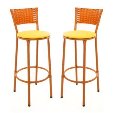 Imagem de KIT 2 Banquetas Alta Encapada Junco IMBUIA Area de Lazer Cozinha Balcã