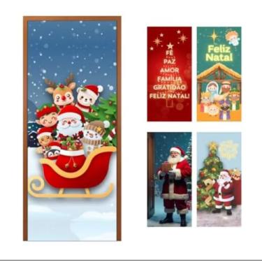 Imagem de Painel Decorativo Natalino para Porta, Tecido Poliéster Flexível, Vermelho e Verde, 0,85x2,10m, Impressão Digital 3D, Feliz Natal