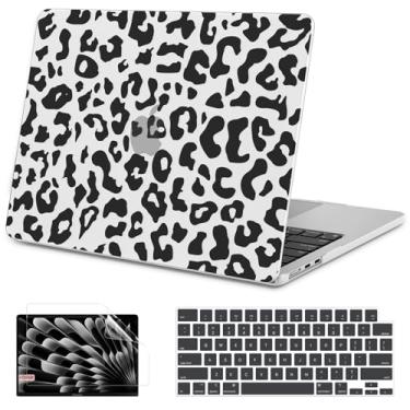 Imagem de AKIT Compatível com MacBook Air 13 polegadas 2025 2024-2022 M4/M3/M2 A3240 A3113 A2681, capa rígida de padrão exclusivo + protetor de tela + capa de teclado para MacBook Air 13,6 polegadas 2025, Black