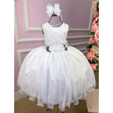 Imagem de Vestido Infantil Daminha Midi Flores Branco - Elegante e Confortável -