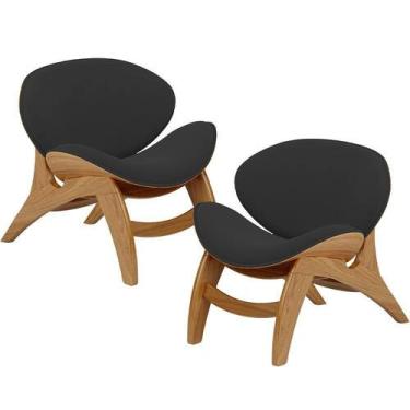 Imagem de Kit 2 Poltronas Decorativa Orgânica Sala Living Kadosh L02 Suede Preto