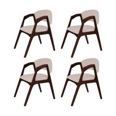 Imagem de Conjunto com 4 Cadeiras de Jantar Estofada Gabriela em Madeira e Mdf Castanho Linho Bege