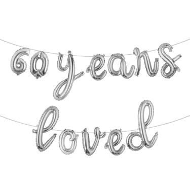 Imagem de Faixa de balão amada por 60 anos, guirlandas de glitter multicolorido para artigos de decoração de festa de aniversário de 60 anos/casamento (L 60 YEARS LOVED prata)