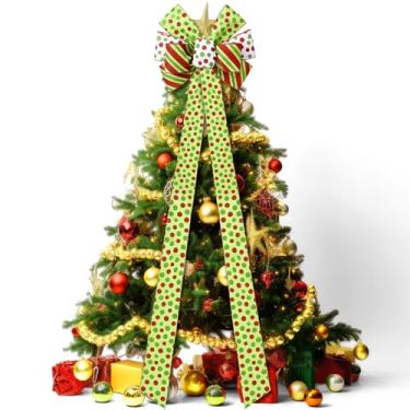 Imagem de Liliful Grande guirlanda de arco para árvore de Natal, 140 x 40 cm, vermelho, verde, branco, listras, laço de Natal, enfeite de árvore com glitter, guirlanda de Natal para árvores, ambientes internos