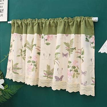 Imagem de LUOFDCLDDD Cortina curta, cortina curta para cozinha, estilo pastoral floral café cortina algodão poliéster saia janela bolso meia cortina painel para estante de livros/bege/L * A 180 x 120 cm