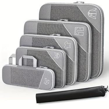 Imagem de Bolsa de armazenamento de viagem de nylon de 6 peças, organizador de compressão leve, mala de roupas, bagagem e suprimentos de viagem (cinza)