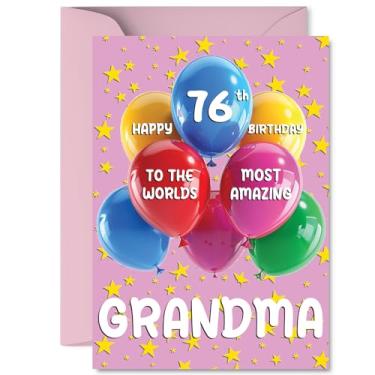Imagem de Cartão de aniversário de 76 anos da avó - Os mais incríveis do mundo - cartão de feliz aniversário para avó de 76 anos de idade de neto, balões A5 e cartões comemorativos de aniversário de estrelas
