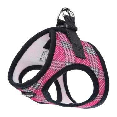Imagem de Peitoral para cães xadrez framboesa da Bark Appeal, colete de malha xadrez colorido para cães pequenos e médios, não asfixia, com fivela resistente ajustável para ajuste seguro