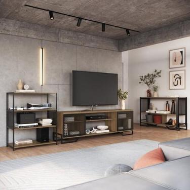 Imagem de Sala de Estar Completa com 3 Itens Rack Tv 60 Polegadas com Porta Indu