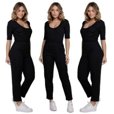 Imagem de KIT 3 Macacão Longo Canelado Gringa Vekyo Roupa Blogueira Moda Feminin