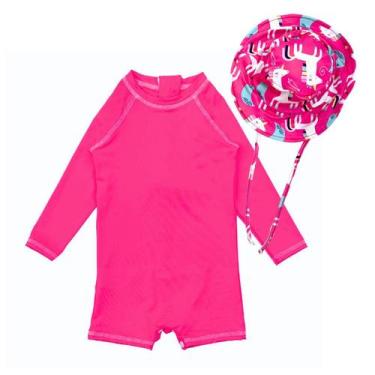 Imagem de Macaquinho Bebê Proteção Solar Uv 50+ Chapéu Praia Infantil - Fofotinh