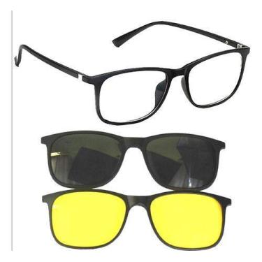 Imagem de Armação Óculos De Grau/Sol Com 3 Lentes Clip On Brinde - THL Modas, Pr