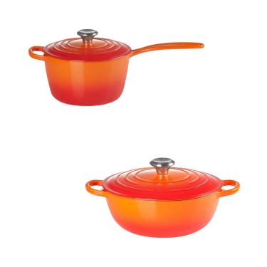 Imagem de KIT LE CREUSET PANELA MARMITA 26CM E MOLHEIRA 16CM EM FERRO ESMALTADO - Laranja