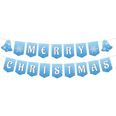 Imagem de Faixa Merry Christmas, Guirlanda Floco Neve Merry Christmas Pré-Enfiada Bandeirinhas Decorações Inverno Happy Holiday para Lareira Parede Varanda Aniversário Festa Tema Princesa Decoração