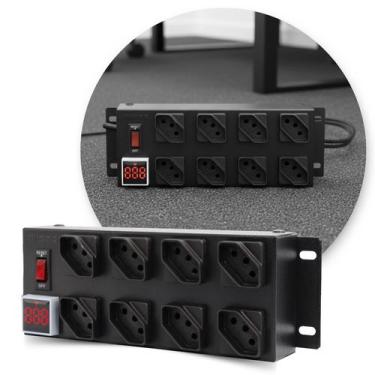 Imagem de Filtro de Linha Voltimetro 08 Tomadas Extensão Régua Bivolt - Ipec