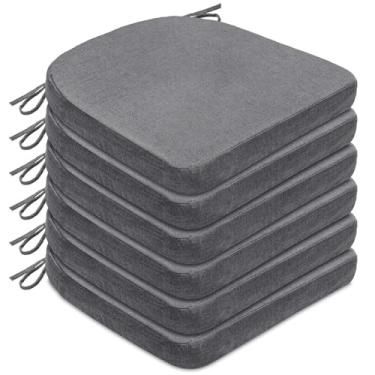 Imagem de Algudbilt Conjunto de 4 ou 6 almofadas de cadeira – Almofada de assento de espuma grossa 43 x 40 cm com laços e capa lavável removível para cadeiras de jantar, escritório | Madeira | Cadeiras de metal