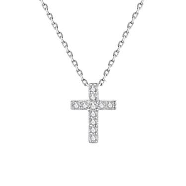 Imagem de EFASHION Crucifixo Colar Feminino com Pingente de Cruz de Zircão Incrustado em Ouro 14K Banhado a Prata Esterlina S925, Medium, Ouro, Zircônia Cúbica