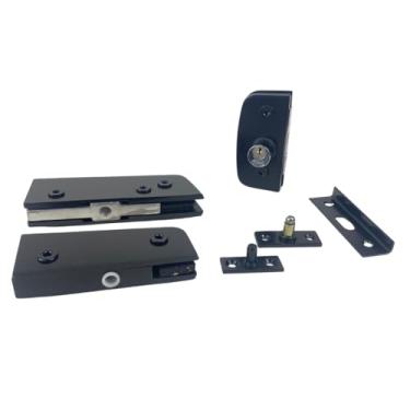 Imagem de Kit de Instalação com Fechadura e Dobradiças para Porta de Vidro Pivotante com Espessura de 8 a 10 mm (Preto)