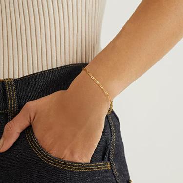 Imagem de Pulseira de clipe de papel de ouro para mulheres, banhado a ouro 18 K, pulseiras simples, feitas à mão, corrente de elos de ouro, empilhar, joias, presentes, Medium, Latão, Sem Pedra Preciosa