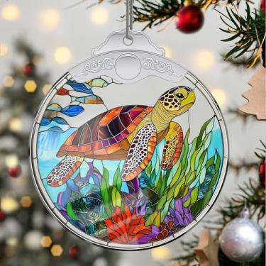Imagem de Enfeites de Natal, tartarugas marinhas de cristal, enfeites de árvore de Natal feitos à mão, decoração de carro e casa - presentes de Natal, decoração de artesanato em acrílico, ideias de troca de