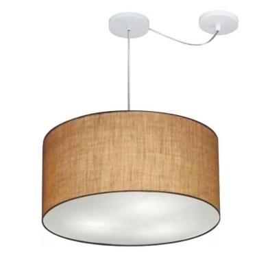 Imagem de Lustre Pendente Cilíndrico Com Desvio De Centro Vivare Md-4236 Cúpula Em Tecido 45x25cm - Bivolt Palha 127/220v