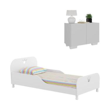 Imagem de Cama Solteiro Com Mesa De Cabeceira 2 Portas Multimóveis Mp4170 Branca
