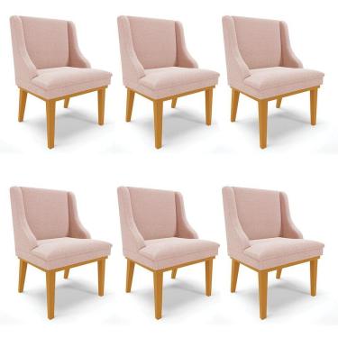 Imagem de Cadeira Sala De Jantar Base Madeira Castanho Kit 6 Liz Bouclê Rosê D03 - D'rossi