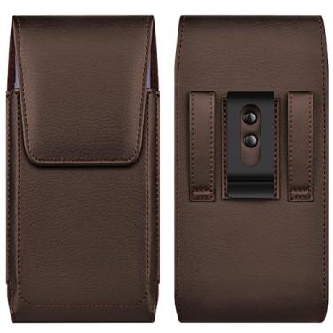 Imagem de COANJIUO Coldre de couro para celular com clipe de cinto forte fecho magnético para iPhone Pro Max, Plus 16 15 14 13 12 16e, Samsung Galaxy Plus, FE S25 S24 S23 S22 S21, L-Coffee