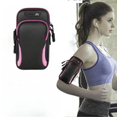 Imagem de Braçadeira esportiva, academia de corrida, bolsa de braço universal para smartphone com orifício para fone de ouvido, bolsos multifuncionais