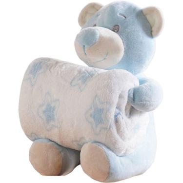 Imagem de Bichinho De Pelúcia Carinhoso New Com Manta Bebê 100x75cm Ursinho Azul